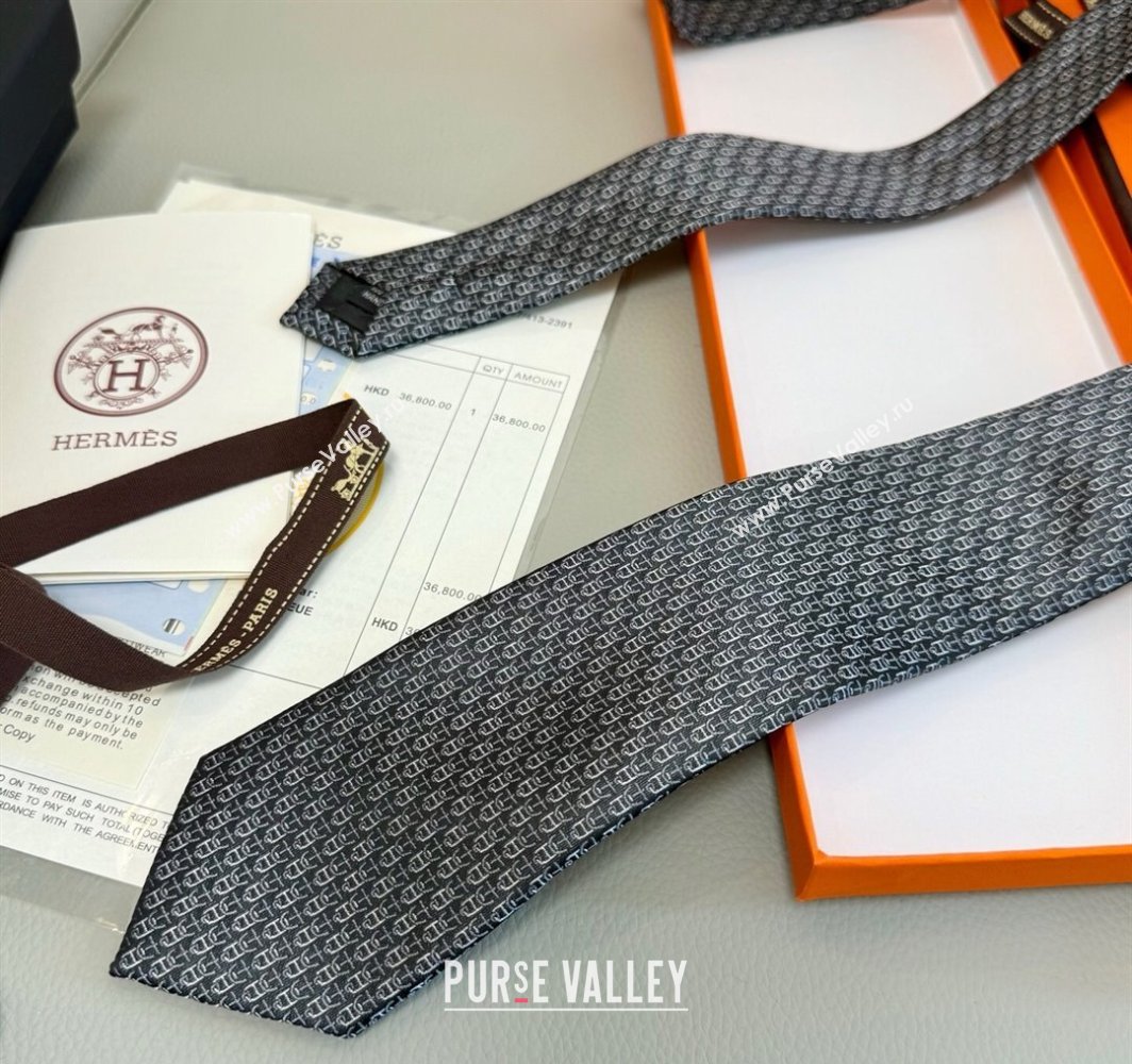 Hermes Silk Tie 7 H au Maillon Grey 2025 0314 (XMN-250314072)