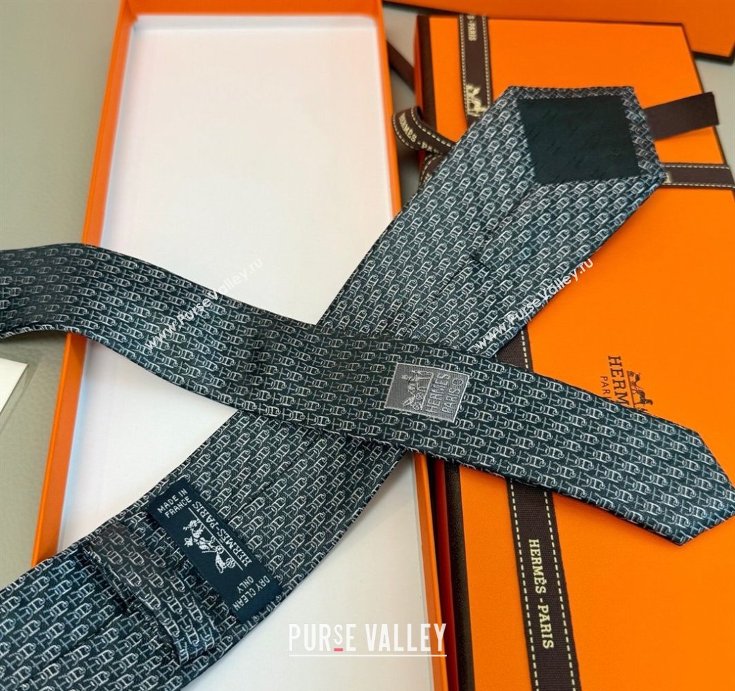 Hermes Silk Tie 7 H au Maillon Grey 2025 0314 (XMN-250314072)