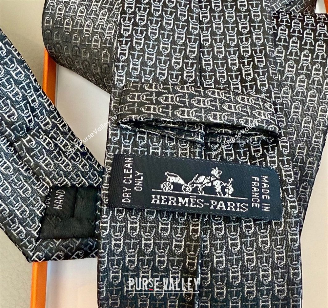 Hermes Silk Tie 7 H au Maillon Grey 2025 0314 (XMN-250314072)