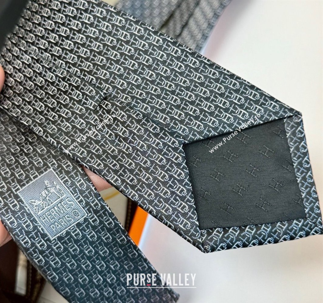 Hermes Silk Tie 7 H au Maillon Grey 2025 0314 (XMN-250314072)
