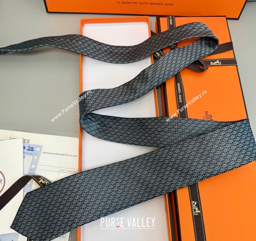 Hermes Silk Tie 7 H au Maillon Grey 2025 0314 (XMN-250314072)
