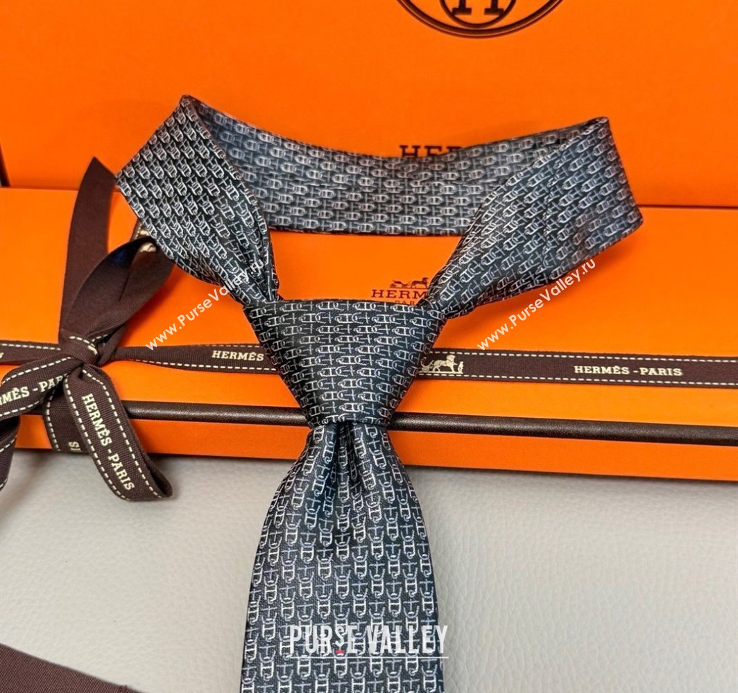 Hermes Silk Tie 7 H au Maillon Grey 2025 0314 (XMN-250314072)