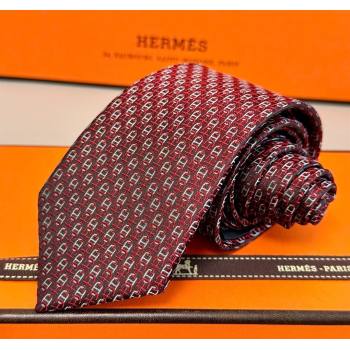 Hermes Silk Tie 7 H au Maillon Red 2025 0314 (XMN-250314073)