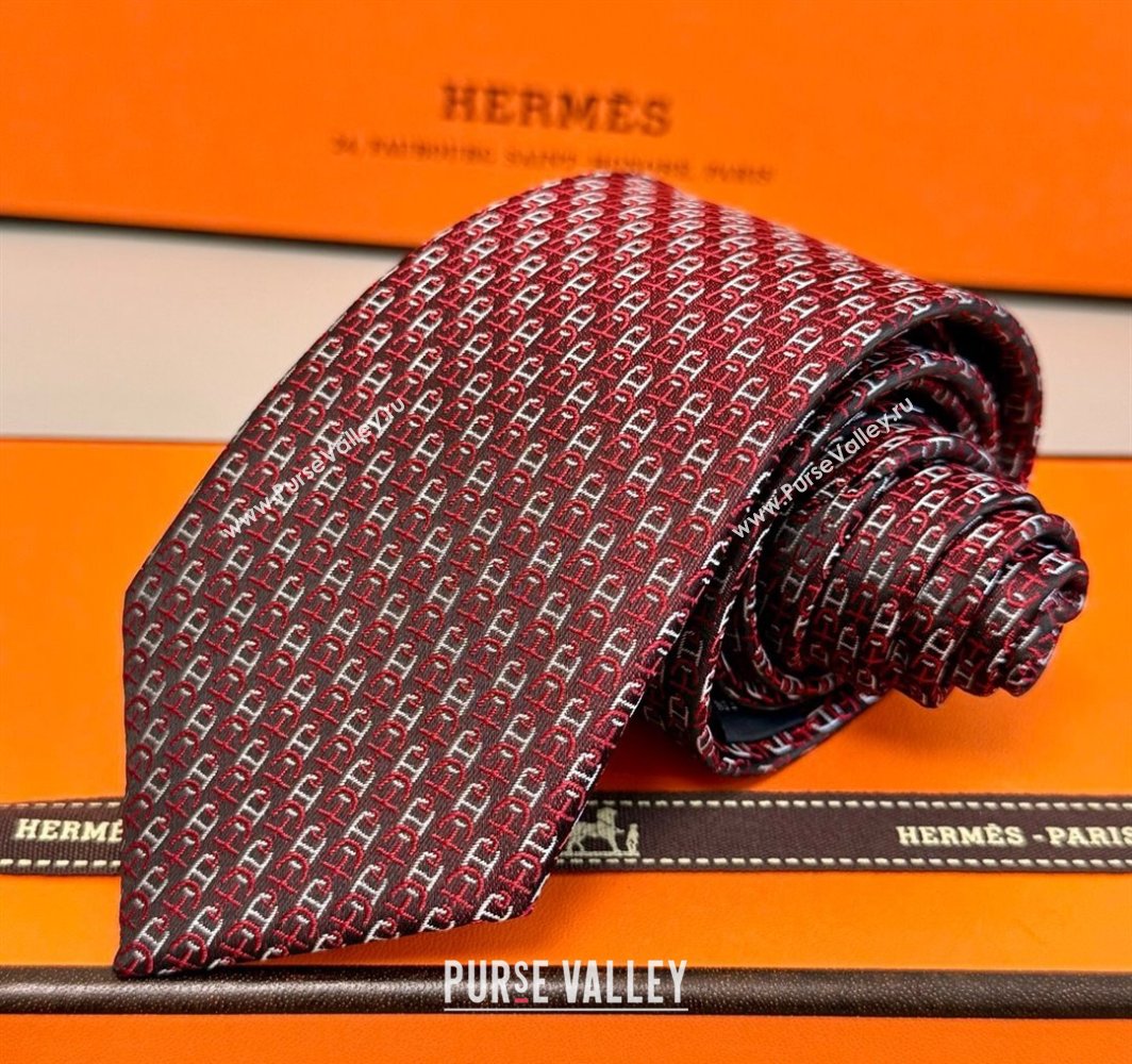 Hermes Silk Tie 7 H au Maillon Red 2025 0314 (XMN-250314073)