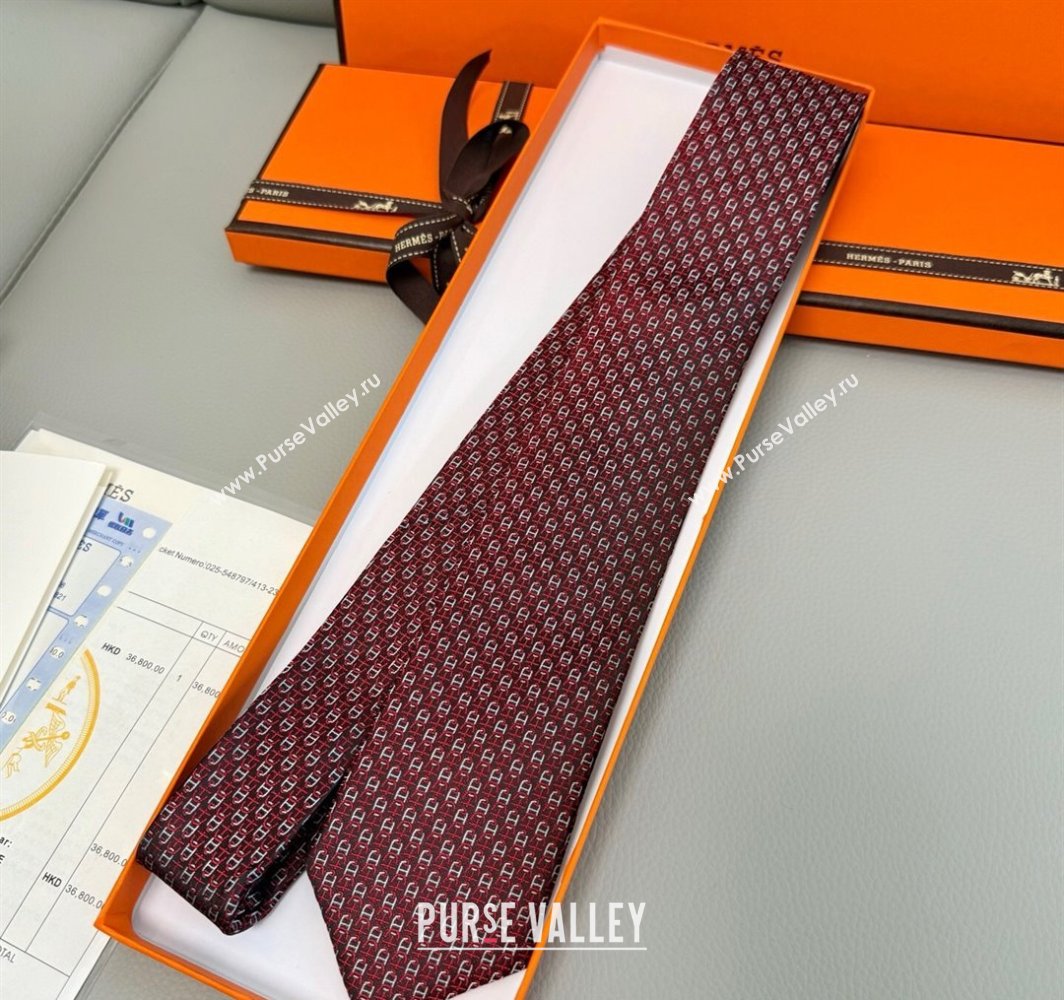 Hermes Silk Tie 7 H au Maillon Red 2025 0314 (XMN-250314073)