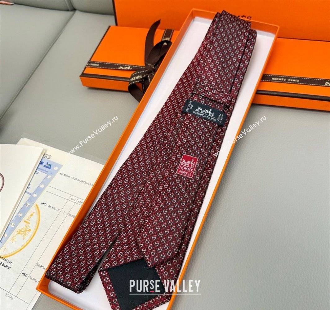 Hermes Silk Tie 7 H au Maillon Red 2025 0314 (XMN-250314073)