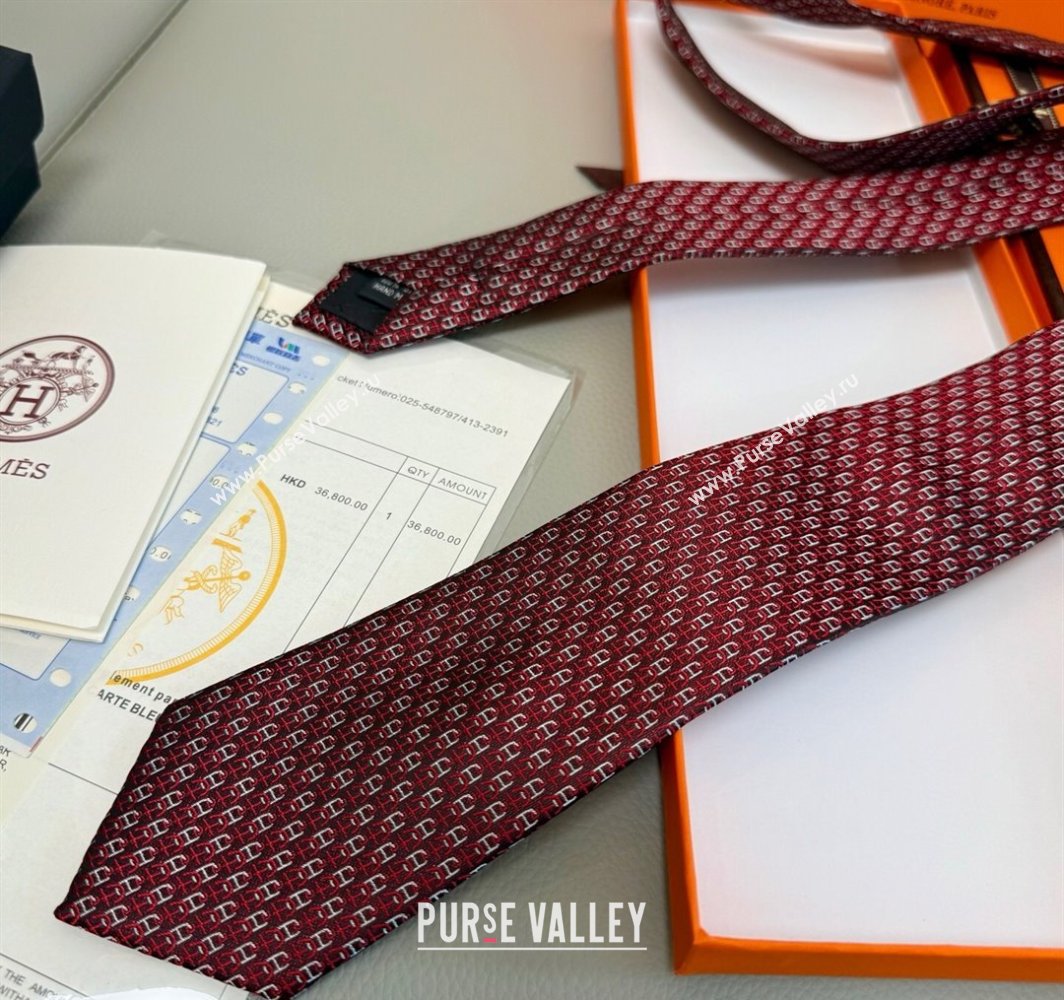 Hermes Silk Tie 7 H au Maillon Red 2025 0314 (XMN-250314073)