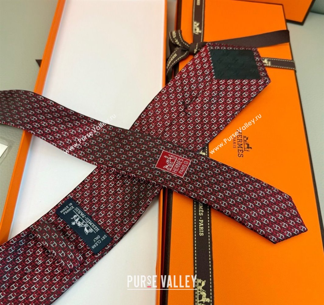 Hermes Silk Tie 7 H au Maillon Red 2025 0314 (XMN-250314073)