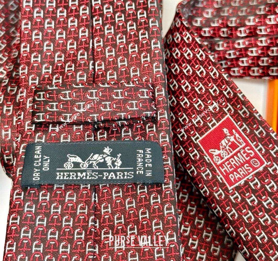 Hermes Silk Tie 7 H au Maillon Red 2025 0314 (XMN-250314073)