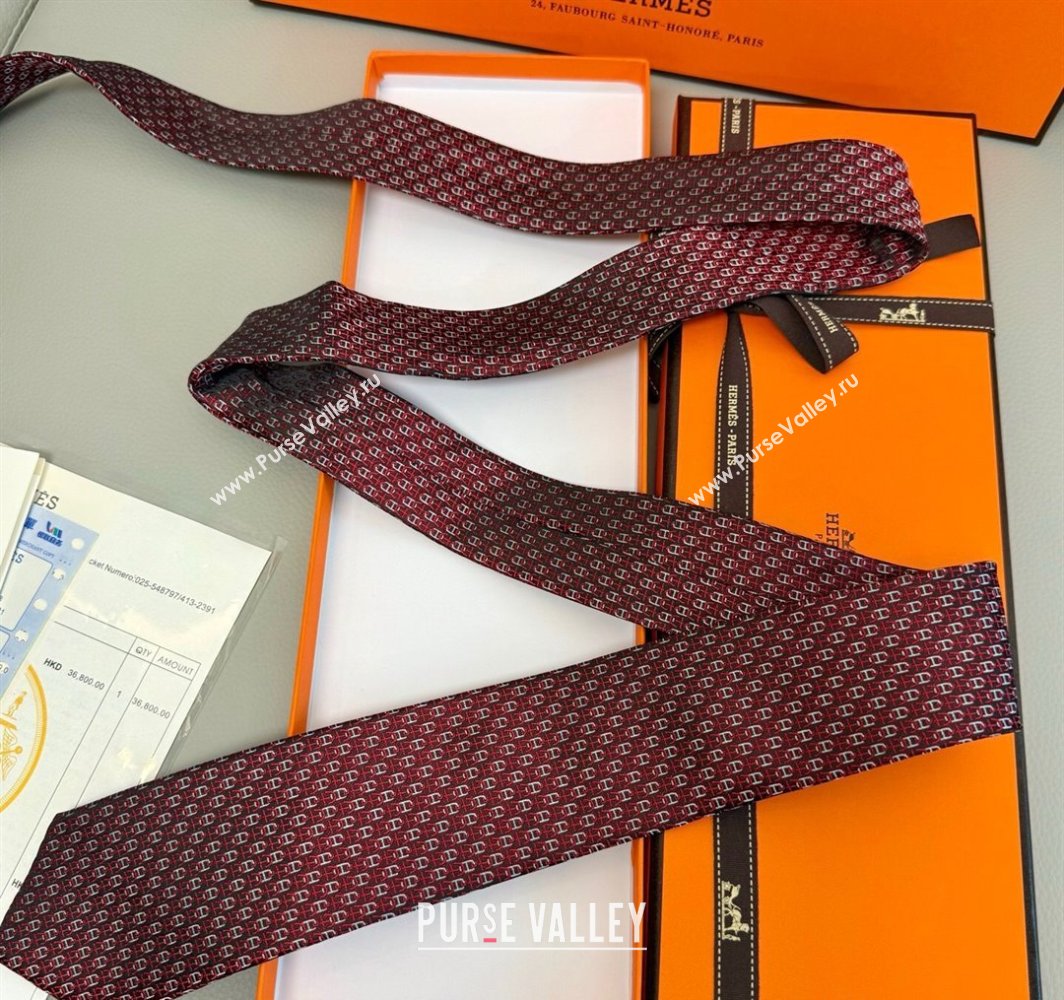 Hermes Silk Tie 7 H au Maillon Red 2025 0314 (XMN-250314073)