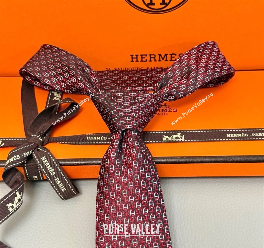 Hermes Silk Tie 7 H au Maillon Red 2025 0314 (XMN-250314073)