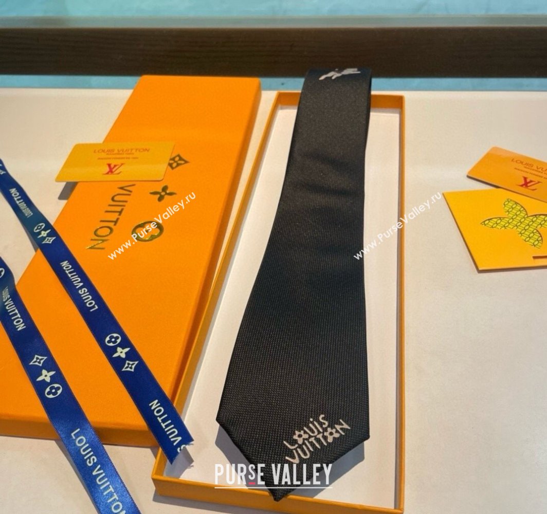 Louis Vuitton Jumping Dog Silk Tie 7x148cm Black 2025 (XMN-250314074)
