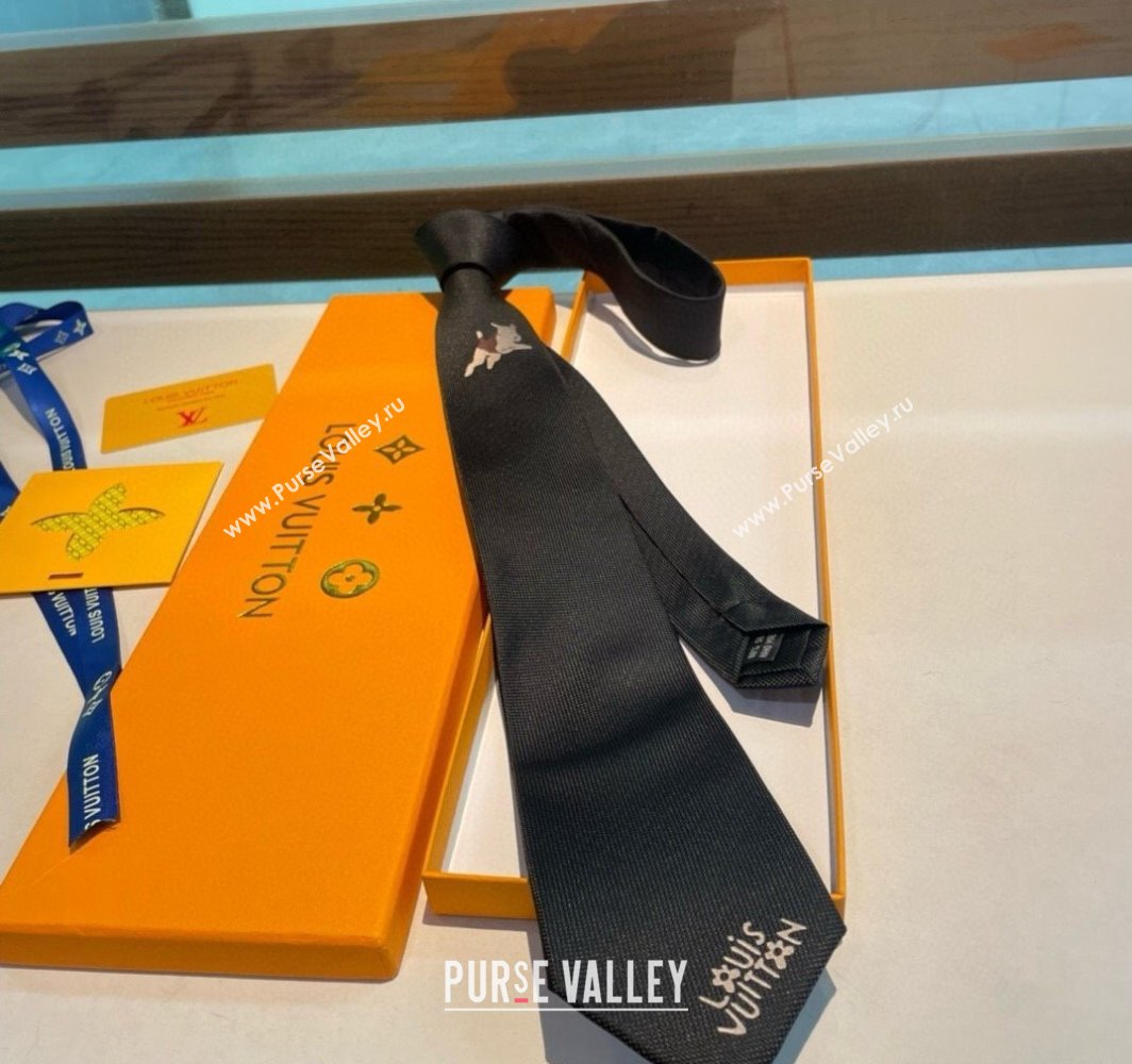 Louis Vuitton Jumping Dog Silk Tie 7x148cm Black 2025 (XMN-250314074)