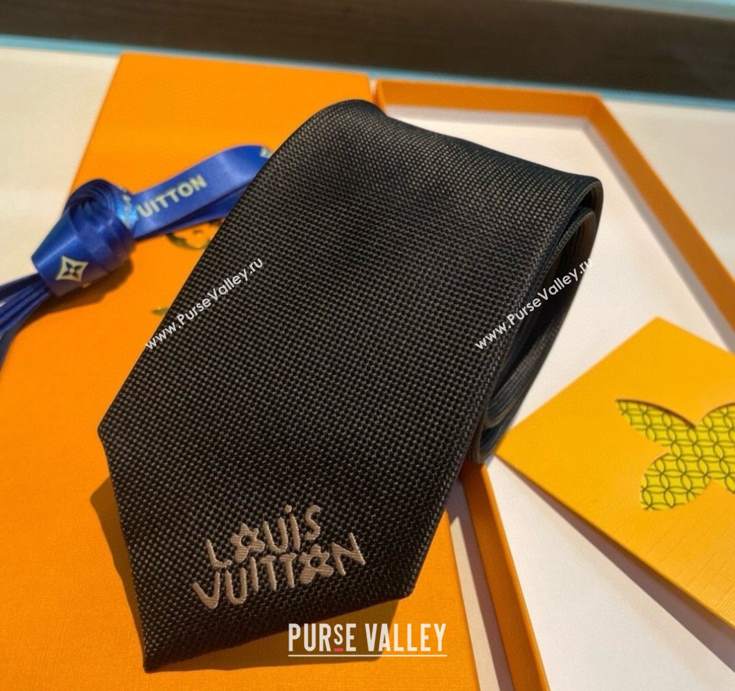 Louis Vuitton Jumping Dog Silk Tie 7x148cm Black 2025 (XMN-250314074)