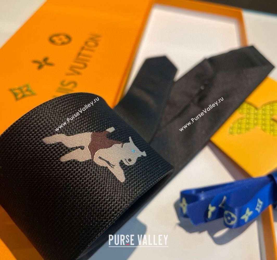 Louis Vuitton Jumping Dog Silk Tie 7x148cm Black 2025 (XMN-250314074)
