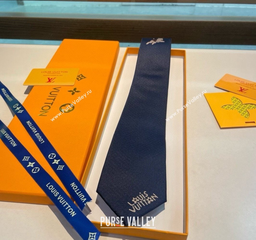 Louis Vuitton Jumping Dog Silk Tie 7x148cm Blue 2025 (XMN-250314075)