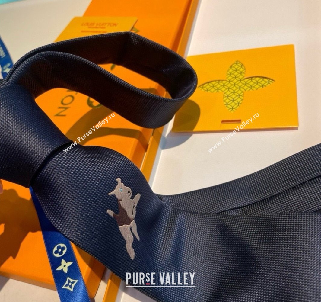 Louis Vuitton Jumping Dog Silk Tie 7x148cm Blue 2025 (XMN-250314075)