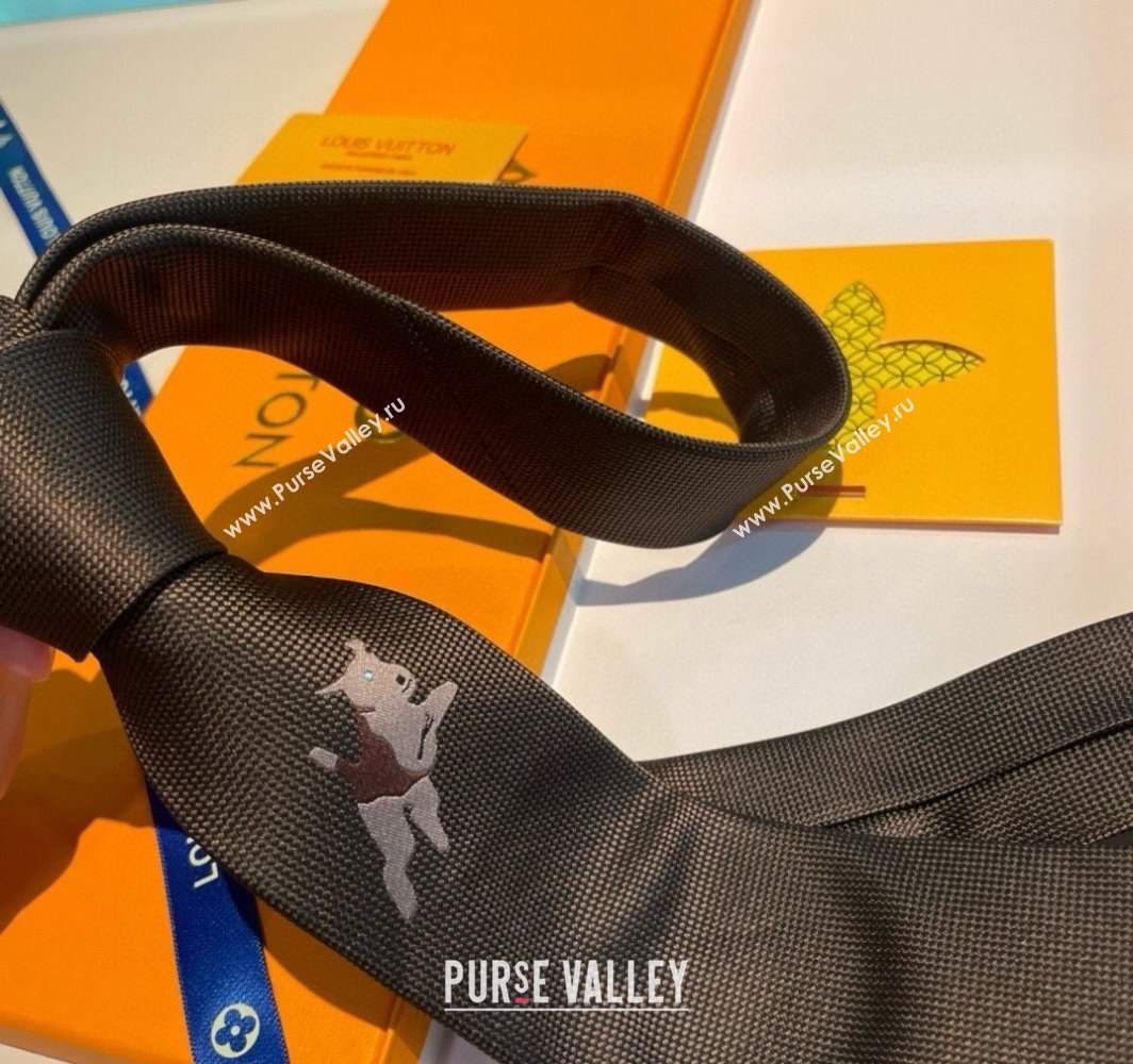 Louis Vuitton Jumping Dog Silk Tie 7x148cm Grey 2025 (XMN-250314076)