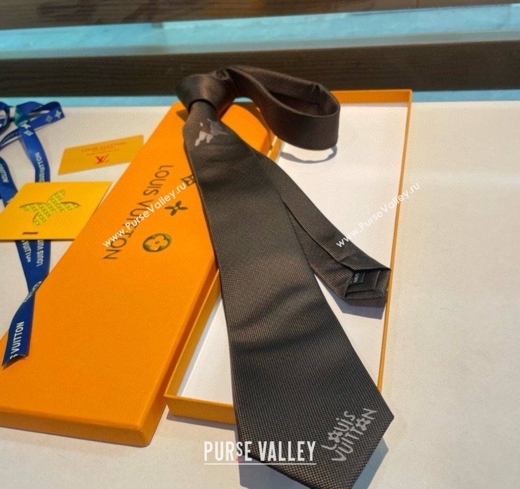 Louis Vuitton Jumping Dog Silk Tie 7x148cm Grey 2025 (XMN-250314076)