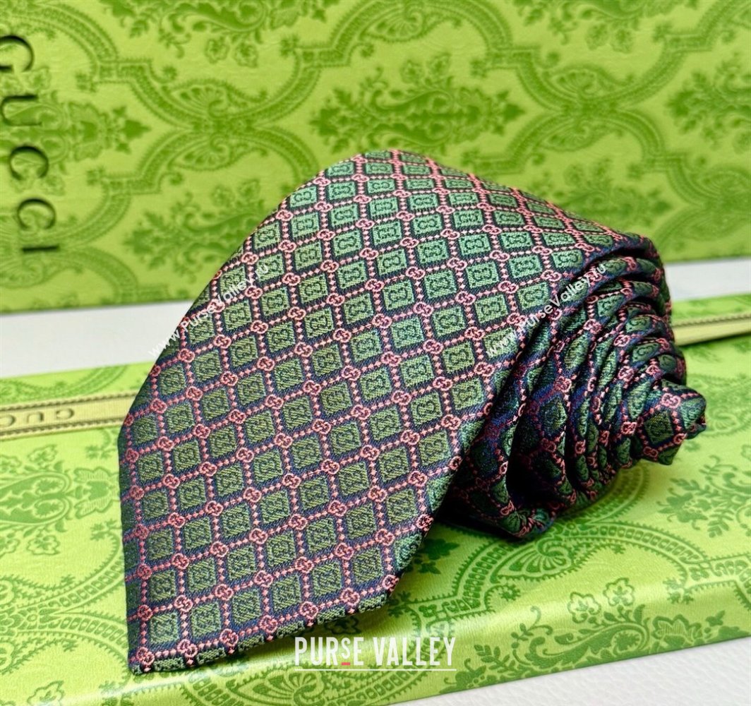 Gucci GG Rhombus Silk Tie Green 2025 0314 (XMN-250314063)
