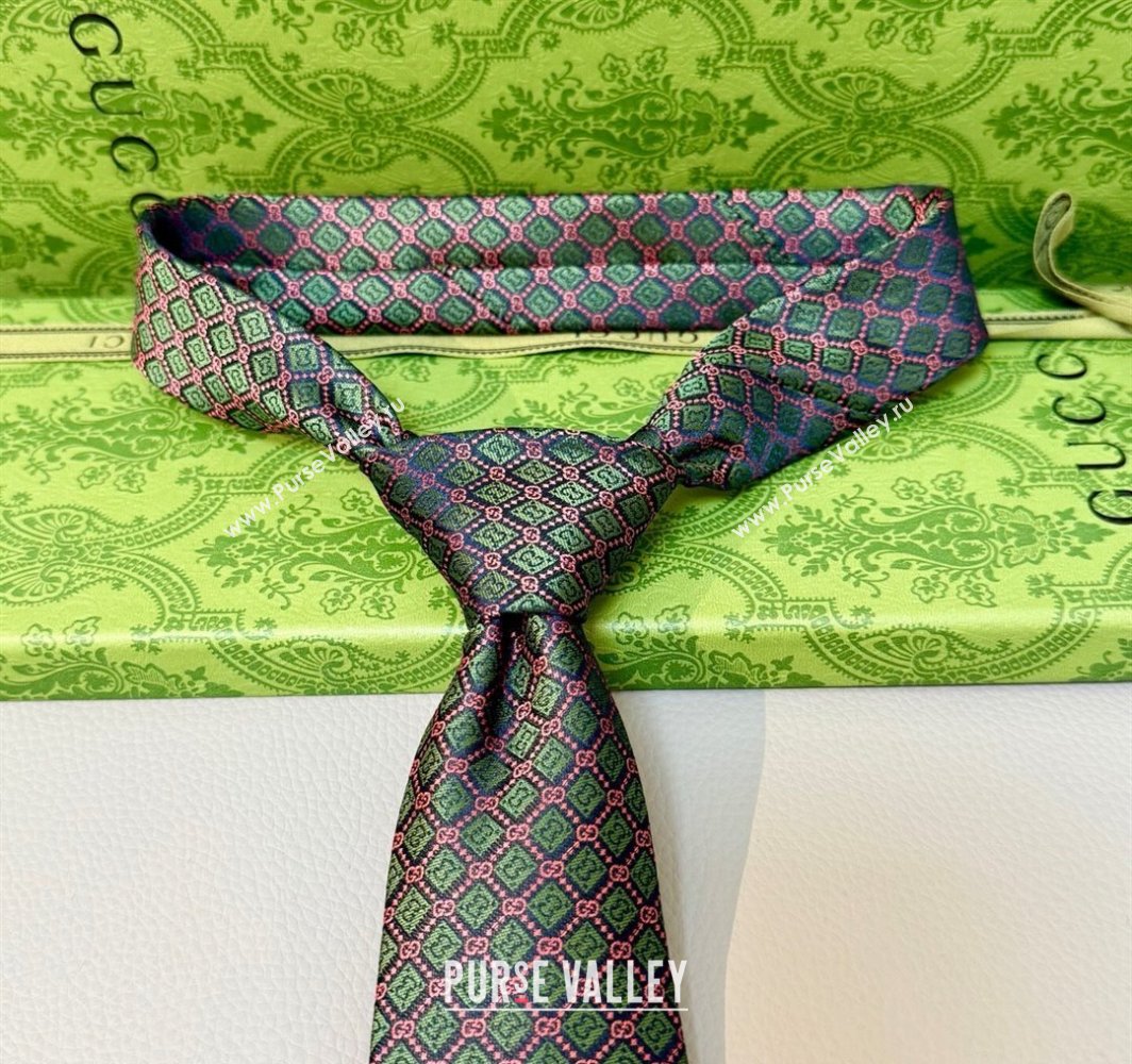 Gucci GG Rhombus Silk Tie Green 2025 0314 (XMN-250314063)