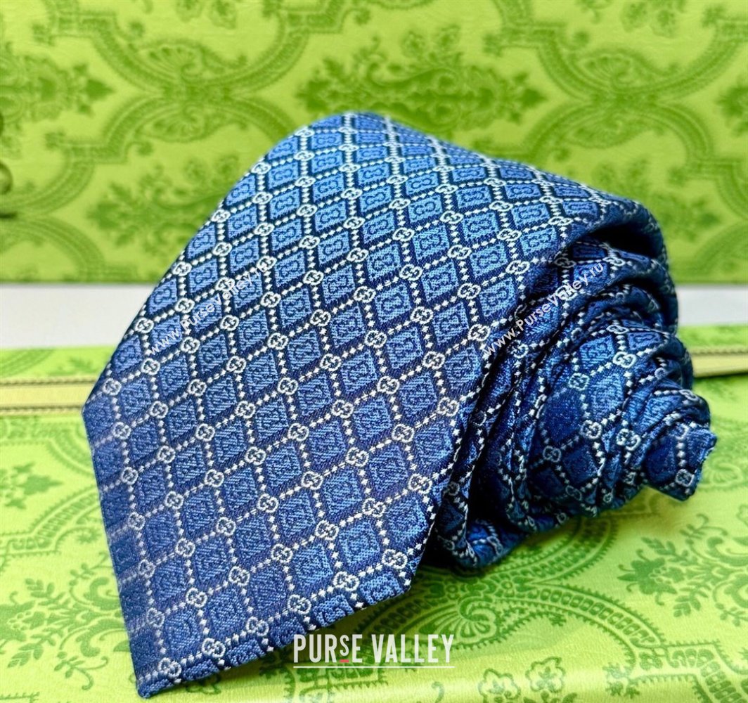 Gucci GG Rhombus Silk Tie Blue 2025 0314 (XMN-250314061)