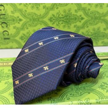 Gucci Bees Web Silk Tie Dark Blue 2025 0314 (XMN-250314064)