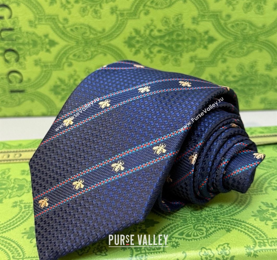Gucci Bees Web Silk Tie Dark Blue 2025 0314 (XMN-250314064)