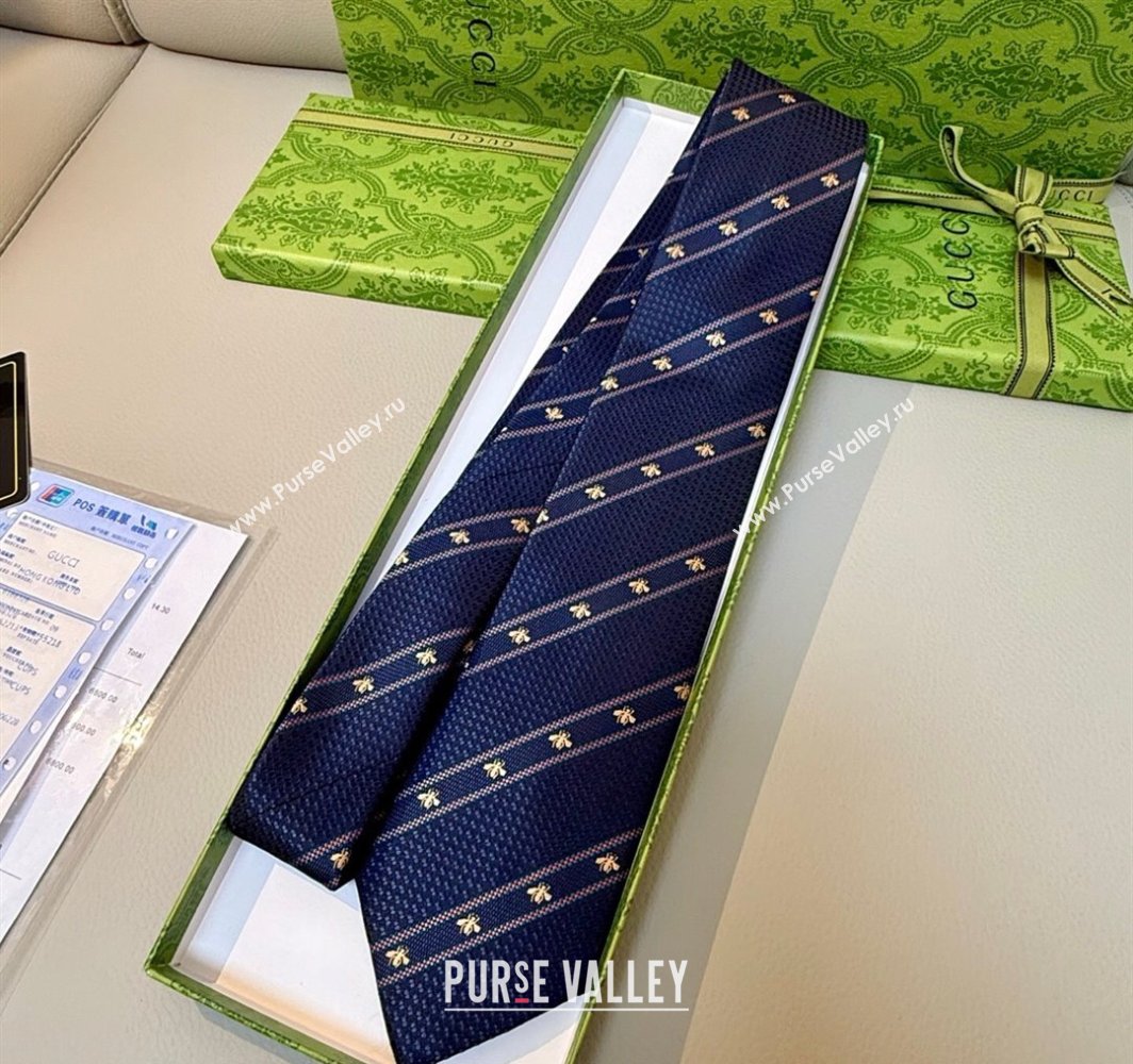 Gucci Bees Web Silk Tie Dark Blue 2025 0314 (XMN-250314064)