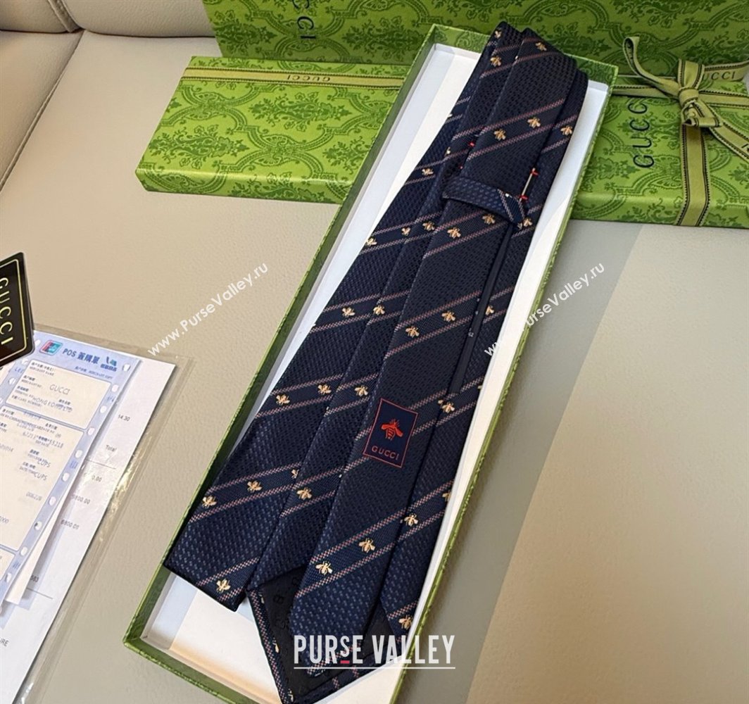 Gucci Bees Web Silk Tie Dark Blue 2025 0314 (XMN-250314064)