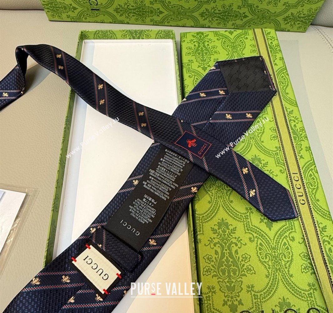 Gucci Bees Web Silk Tie Dark Blue 2025 0314 (XMN-250314064)