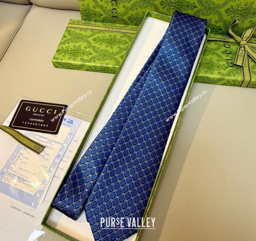 Gucci GG Rhombus Silk Tie Blue 2025 0314 (XMN-250314061)