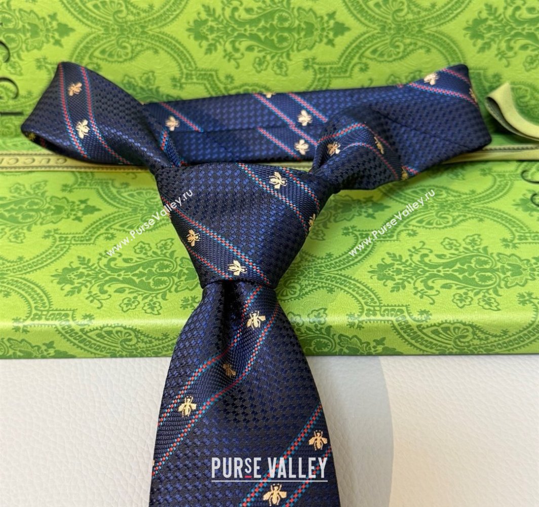 Gucci Bees Web Silk Tie Dark Blue 2025 0314 (XMN-250314064)