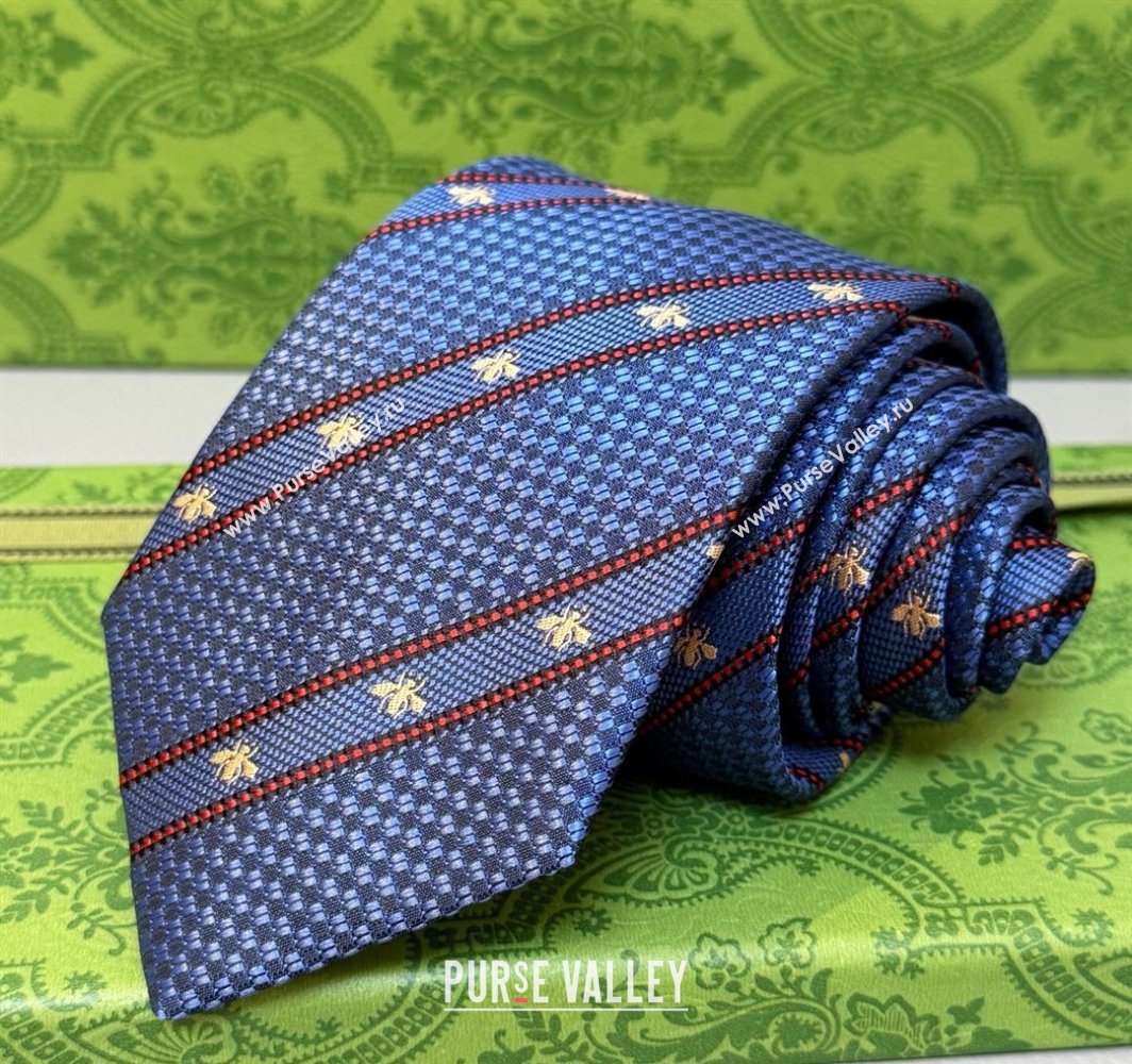Gucci Bees Web Silk Tie Blue2 2025 0314 (XMN-250314065)