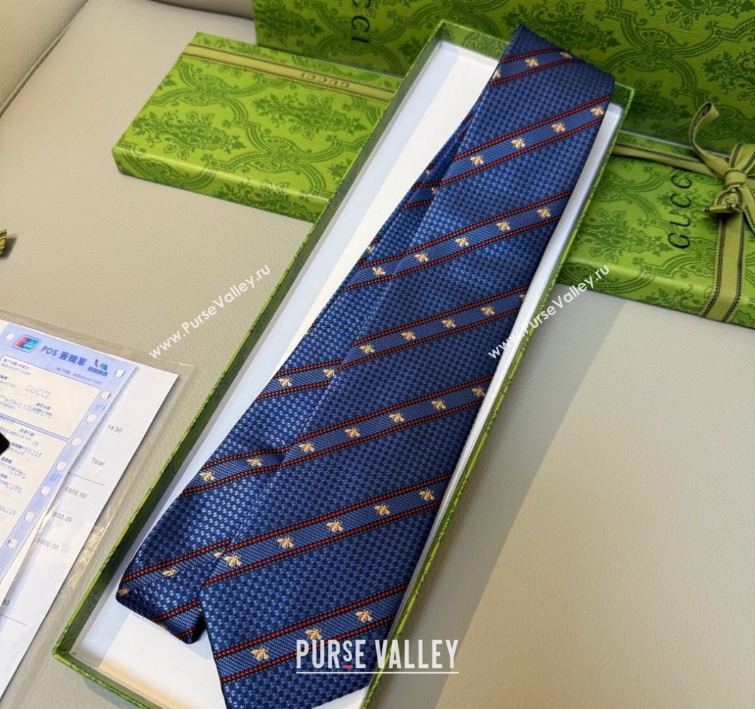 Gucci Bees Web Silk Tie Blue2 2025 0314 (XMN-250314065)