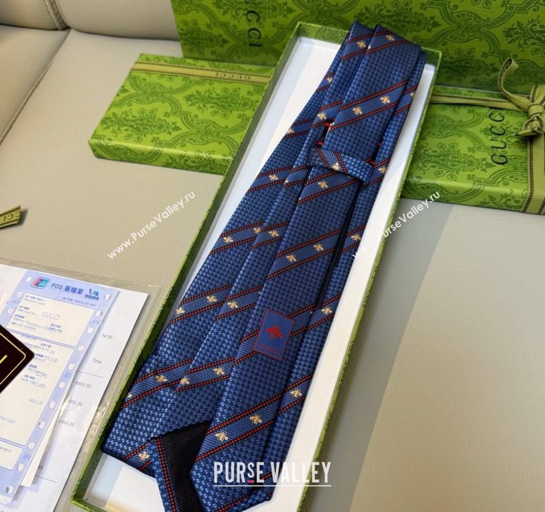Gucci Bees Web Silk Tie Blue2 2025 0314 (XMN-250314065)