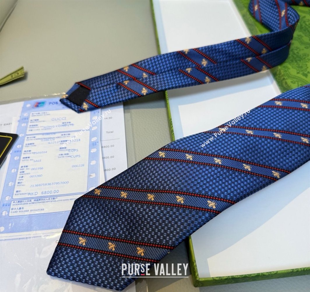 Gucci Bees Web Silk Tie Blue2 2025 0314 (XMN-250314065)