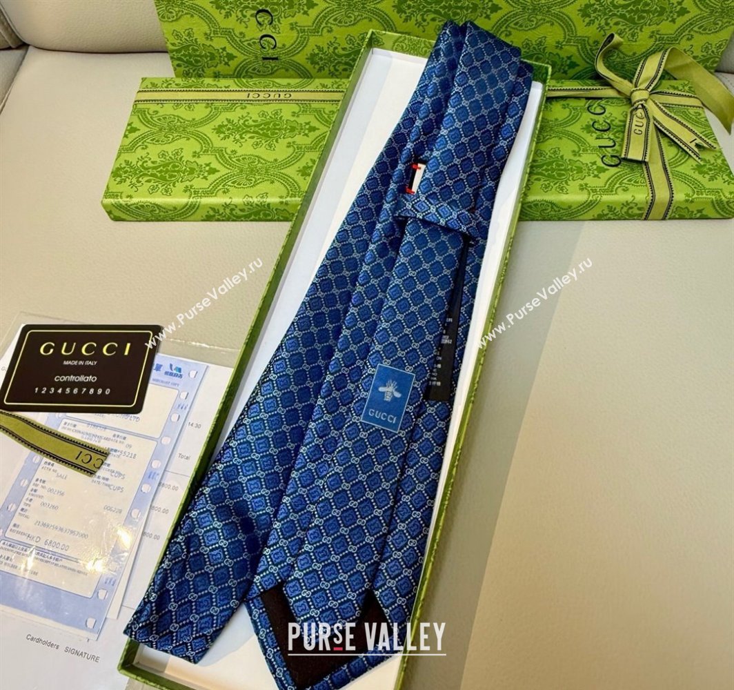Gucci GG Rhombus Silk Tie Blue 2025 0314 (XMN-250314061)