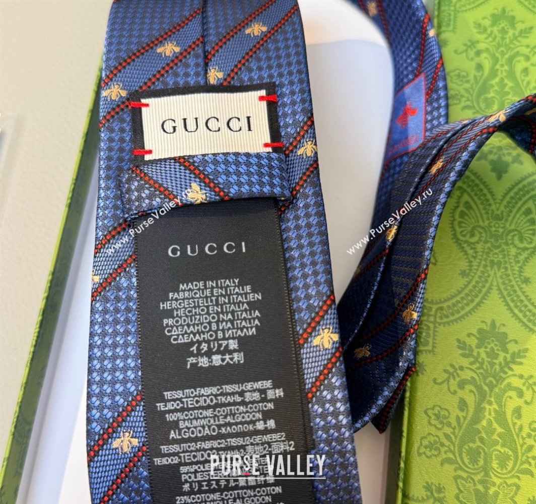 Gucci Bees Web Silk Tie Blue2 2025 0314 (XMN-250314065)