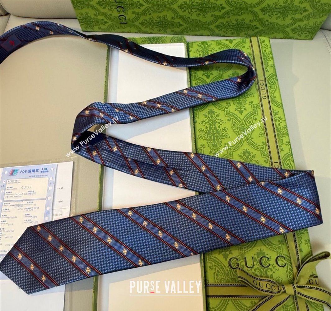 Gucci Bees Web Silk Tie Blue2 2025 0314 (XMN-250314065)