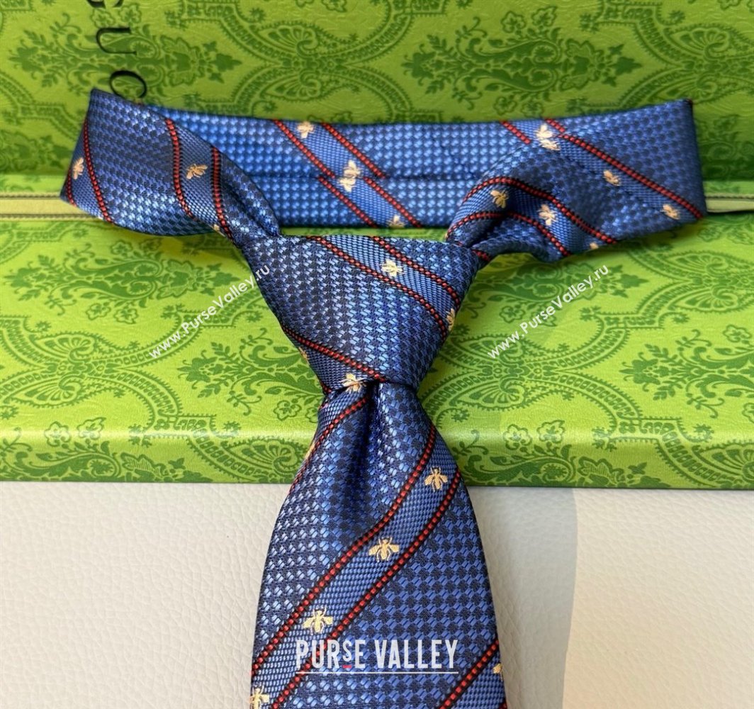 Gucci Bees Web Silk Tie Blue2 2025 0314 (XMN-250314065)