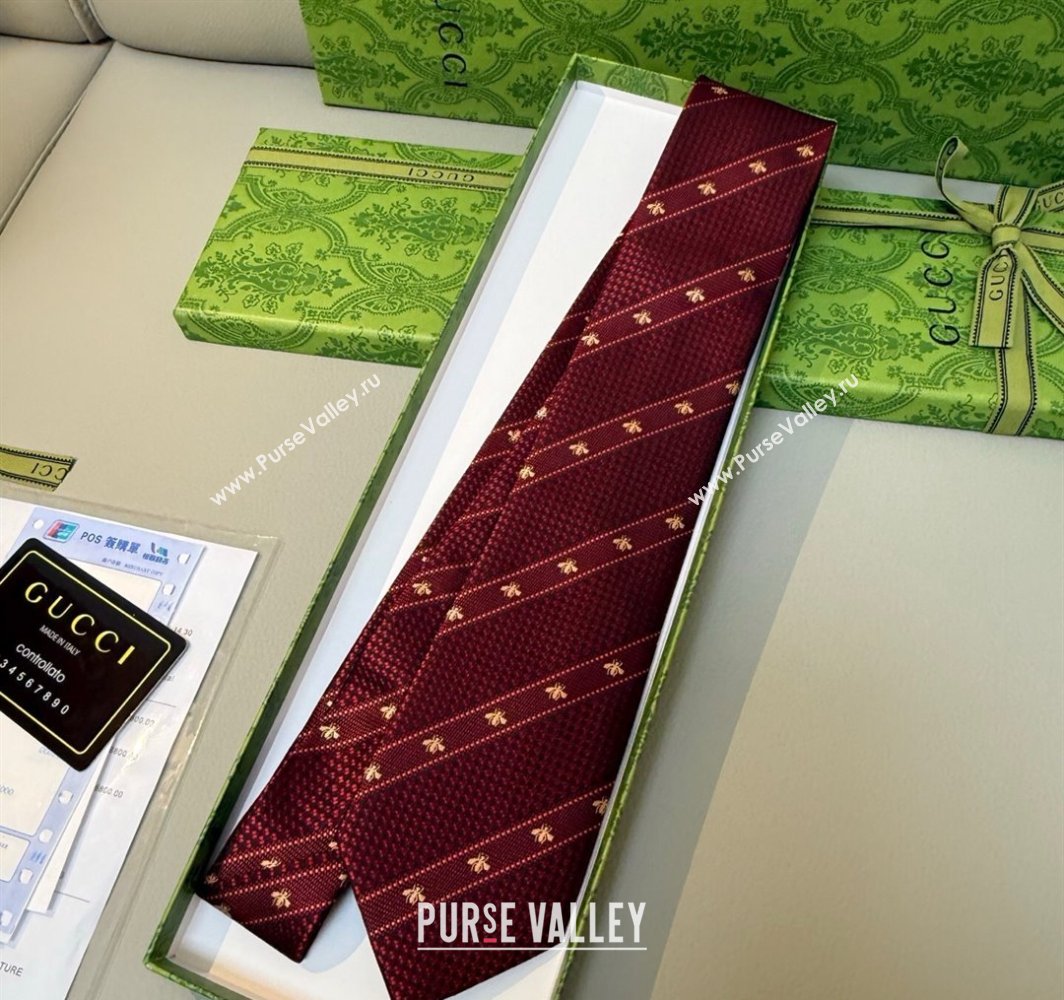 Gucci Bees Web Silk Tie Red 2025 0314 (XMN-250314066)