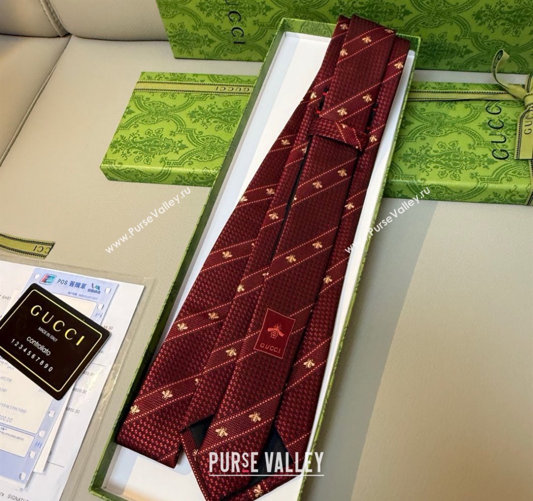 Gucci Bees Web Silk Tie Red 2025 0314 (XMN-250314066)