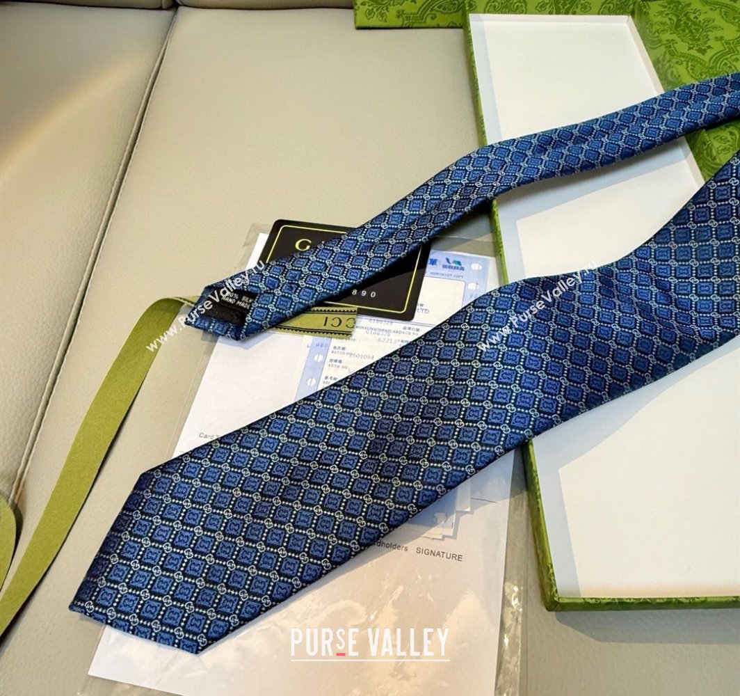 Gucci GG Rhombus Silk Tie Blue 2025 0314 (XMN-250314061)
