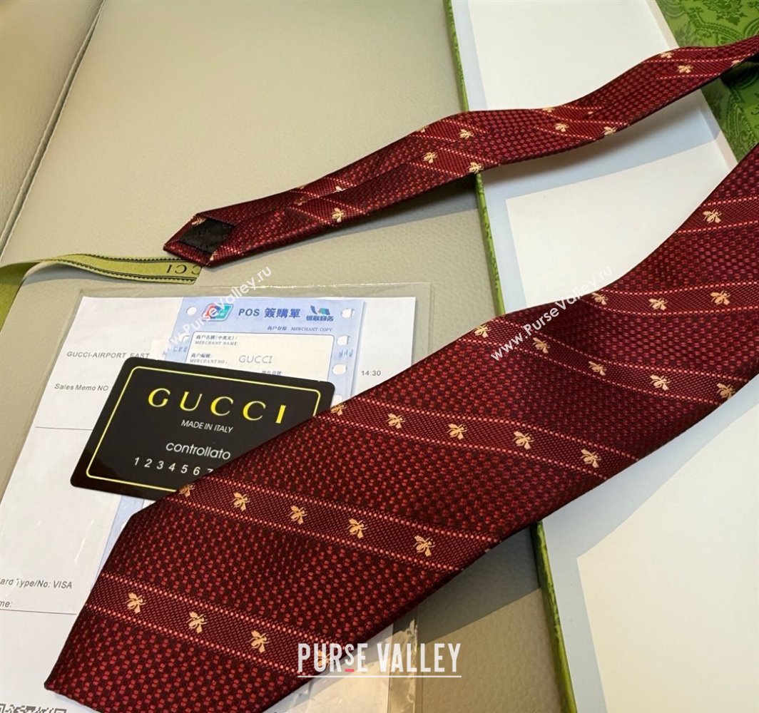 Gucci Bees Web Silk Tie Red 2025 0314 (XMN-250314066)
