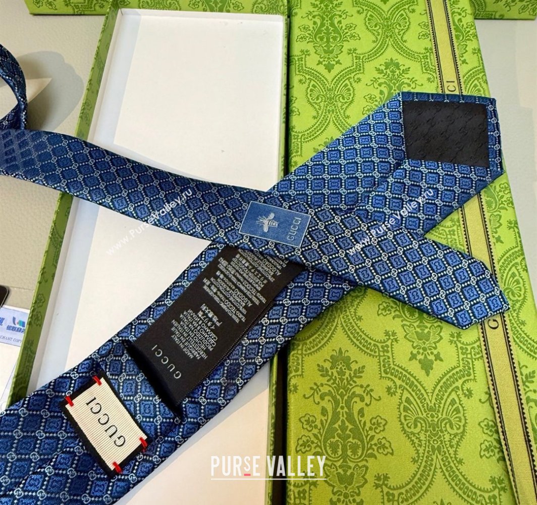 Gucci GG Rhombus Silk Tie Blue 2025 0314 (XMN-250314061)