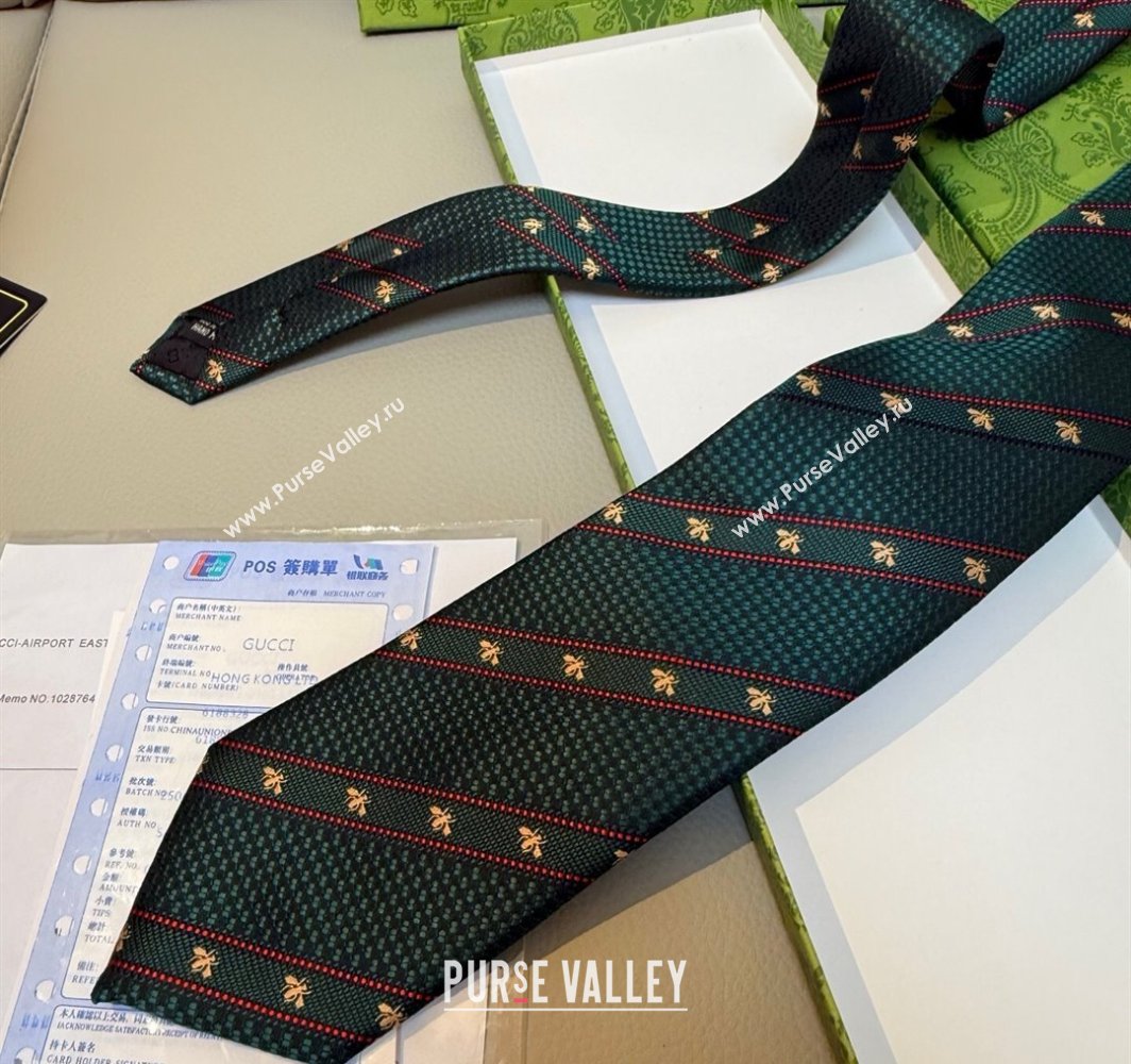 Gucci Bees Web Silk Tie Green 2025 0314 (XMN-250314067)