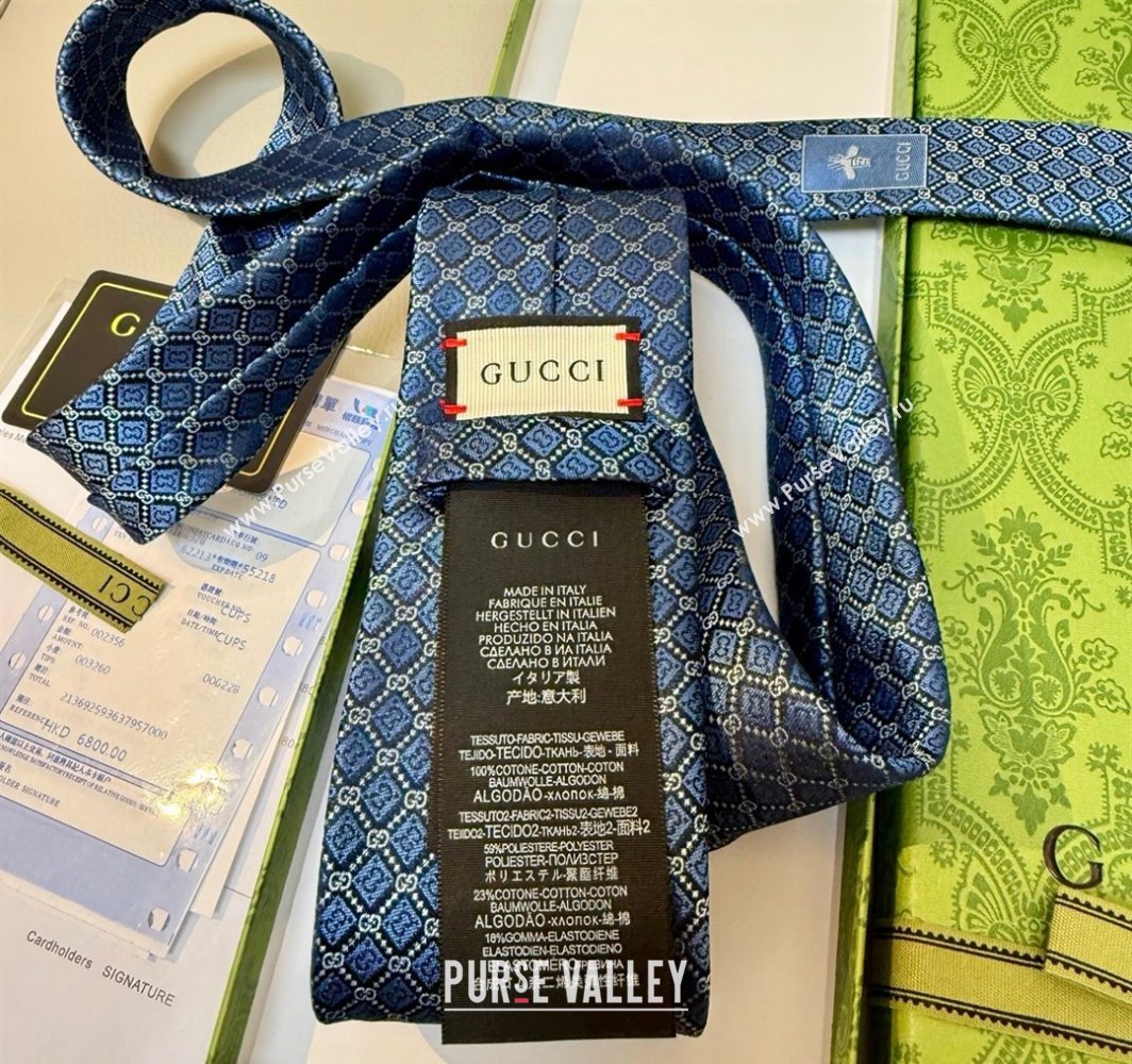 Gucci GG Rhombus Silk Tie Blue 2025 0314 (XMN-250314061)