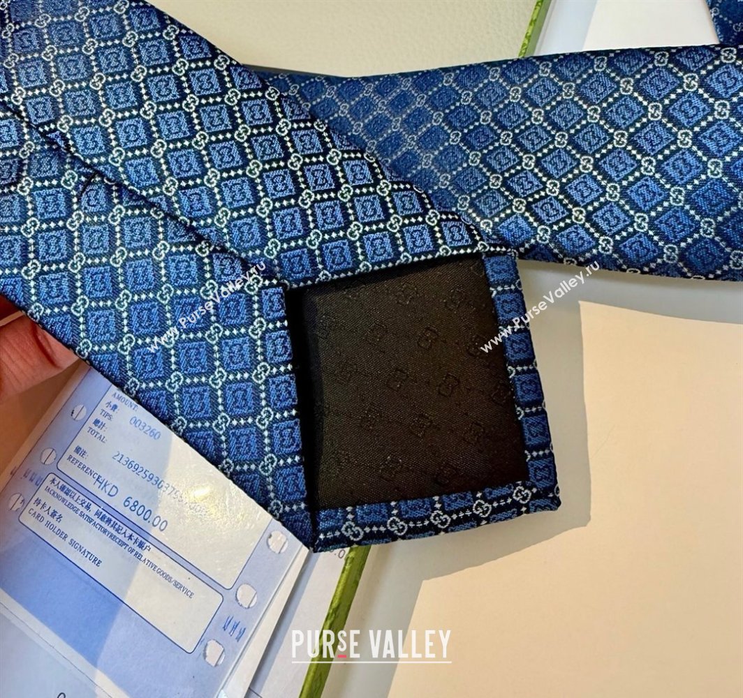 Gucci GG Rhombus Silk Tie Blue 2025 0314 (XMN-250314061)