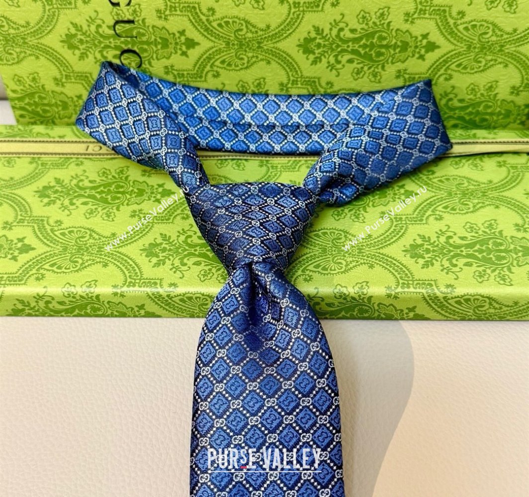 Gucci GG Rhombus Silk Tie Blue 2025 0314 (XMN-250314061)